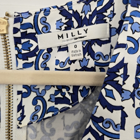 Milly Printed Blue Sleeveless Dress Sz O EUC - Picture 8 of 9